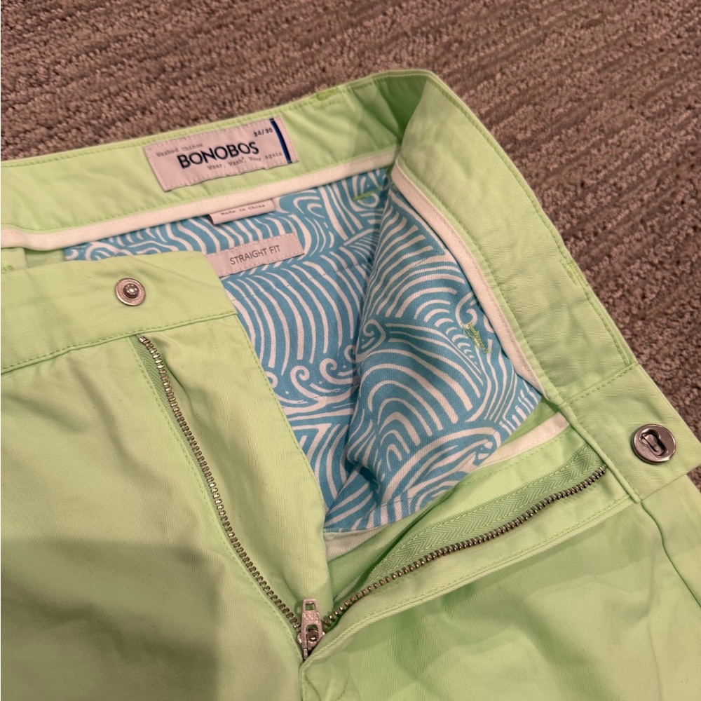 Bonobos straight fit men’s Mint Green Chinos with Patterned Lining - 34 x 30”